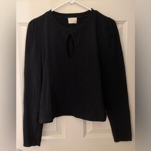 Nation LTD 100% Cotton Made In Peru Keyhole Long Sleeve Tee, Black, M